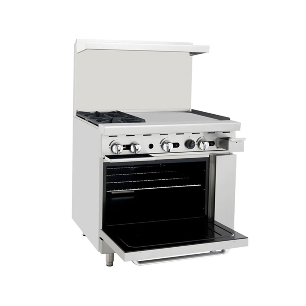 Atosa AGR-2B24GR — 36″ Gas Range with Two (2) Open Burners & 24″ Griddle