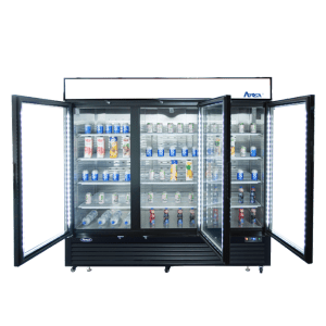 Atosa MCF8724GR — Black Cabinet Three (3) Glass Door Merchandiser Cooler