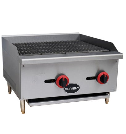 SABA CB-24 Gas Radiant Charbroiler – 24", 3 Burners, 20,000 BTU Each, Stainless Steel, Natural Gas/Propane