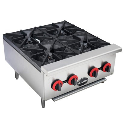 SABA HP-4 Gas Hot Plate – 4 Burners, 25,000 BTU Each, Stainless Steel, Natural Gas/Propane