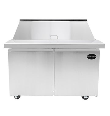 Saba Corpusa SPS-48-18M Mega-Top Sandwich/Salad Prep Table – 46-3/4" Stainless Steel Station with 18 Pans & 9.5 Cu. Ft. Storage