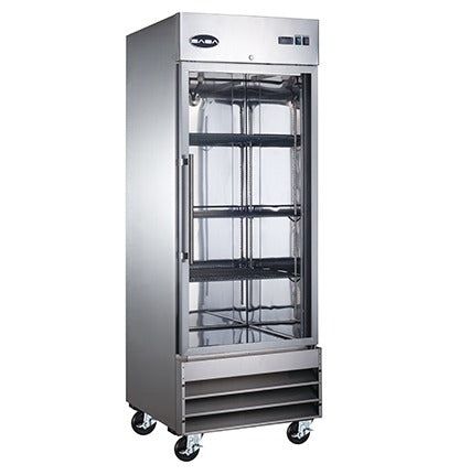 Saba Corpusa ST-23FG 1-Door Glass Door Reach-In Freezer – Stainless Steel, 23 Cu. Ft., Digital Temperature Control, Heavy Duty Casters