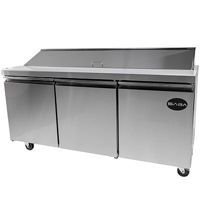 Saba Corpusa SPS-72-18 Refrigerated Food Prep Table – 70-3/8" Stainless Steel Sandwich / Salad Station with 18 Pans & 15.5 Cu. Ft. Storage
