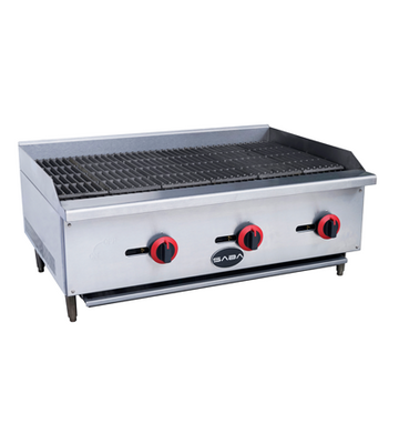 SABA CB-36 Gas Radiant Charbroiler – 36", 4 Burners, 20,000 BTU Each, Stainless Steel, Natural Gas/Propane