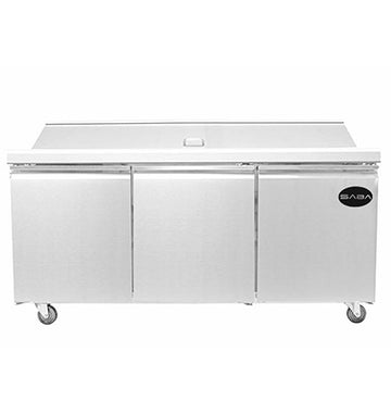 Saba Corpusa SPS-72-30M Mega-Top Sandwich/Salad Prep Table – 72-3/8" Stainless Steel Station with 30 Pans & 15.5 Cu. Ft. Storage