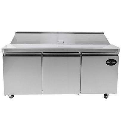 Saba Corpusa SPS-72-18 Refrigerated Food Prep Table – 70-3/8" Stainless Steel Sandwich / Salad Station with 18 Pans & 15.5 Cu. Ft. Storage