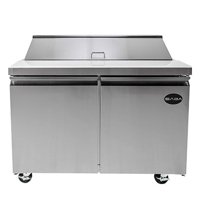 Saba Corpusa SPS-48-12 Refrigerated Food Prep Table – 46-3/4" Length, 12-Pan Capacity, Stainless Steel, 9.7 Cu. Ft. Storage