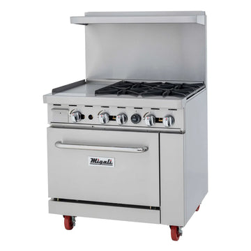 Migali C-RO4B-12GL-NG 36" 4 Burner Gas Range w/ Griddle & Standard Oven, Natural Gas