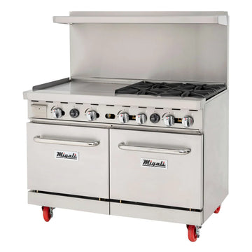 Migali C-RO4B-24GL-NG 48" 4 Burner Gas Range w/ Griddle & (2) Standard Ovens, Natural Gas