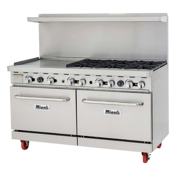 Migali C-RO6B-24GL-LP 60" 6 Burner Gas Range w/ Griddle & (2) Standard Ovens, Liquid Propane