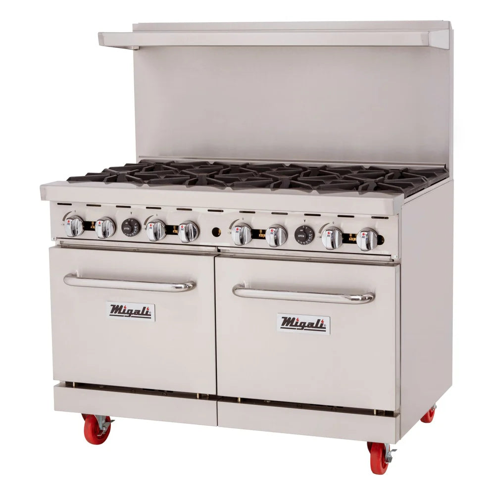 Migali C-RO8B-LP 48" 8 Burner Gas Range w/ (2) Standard Ovens, Liquid Propane