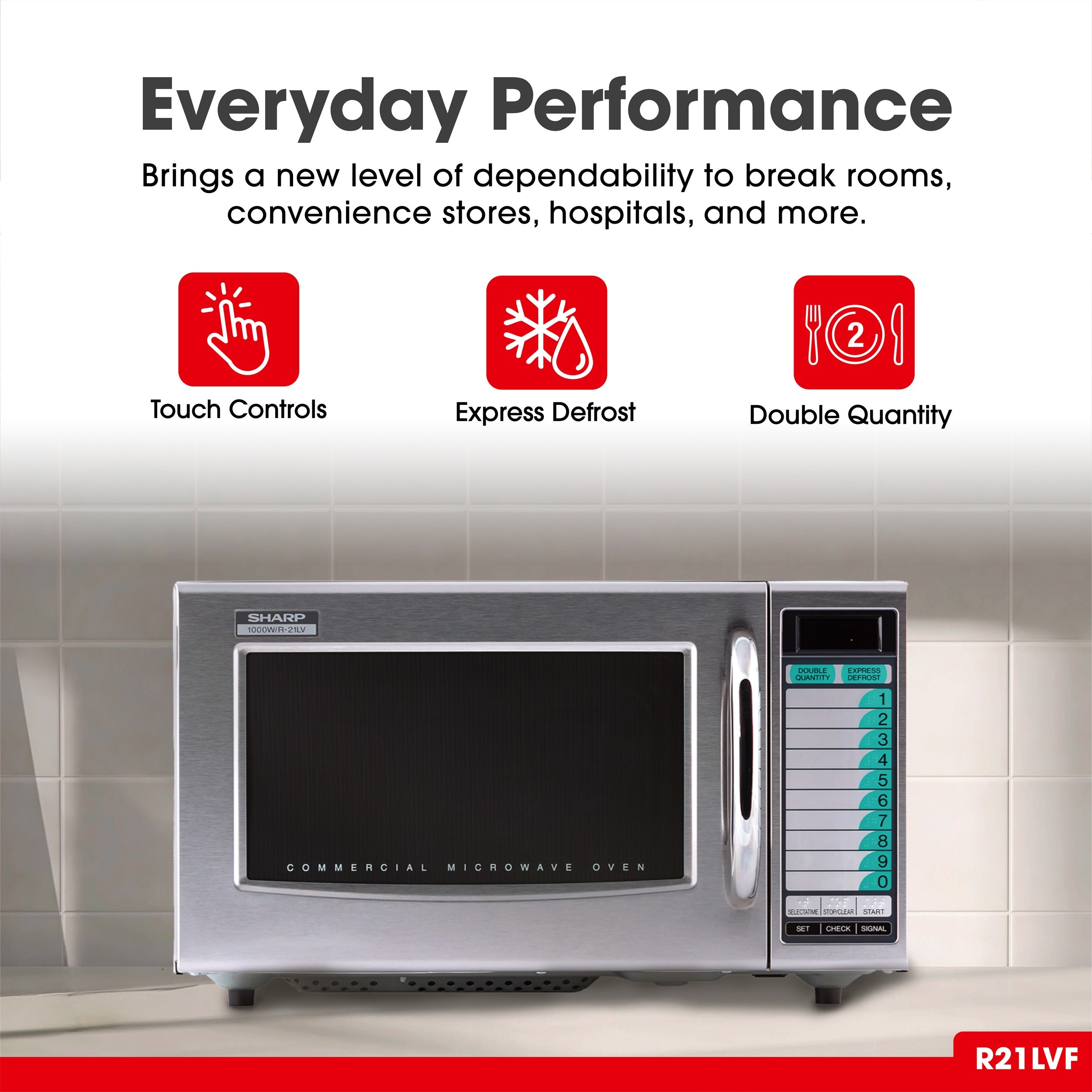 Sharp R21LVF Commercial Microwave – 1000W, Medium Duty, 1.0 Cu. Ft., Stainless Steel