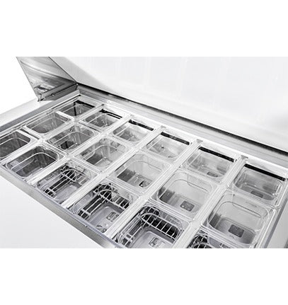 Saba Corpusa SPS-48-18M Mega-Top Sandwich/Salad Prep Table – 46-3/4" Stainless Steel Station with 18 Pans & 9.5 Cu. Ft. Storage