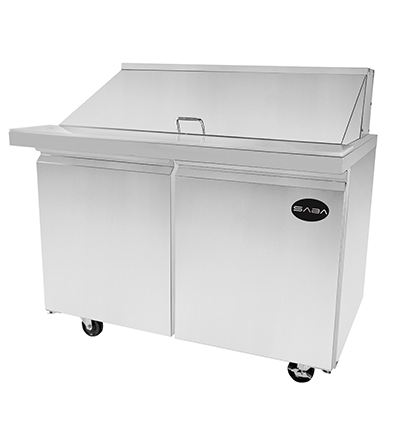 Saba Corpusa SPS-48-18M Mega-Top Sandwich/Salad Prep Table – 46-3/4" Stainless Steel Station with 18 Pans & 9.5 Cu. Ft. Storage