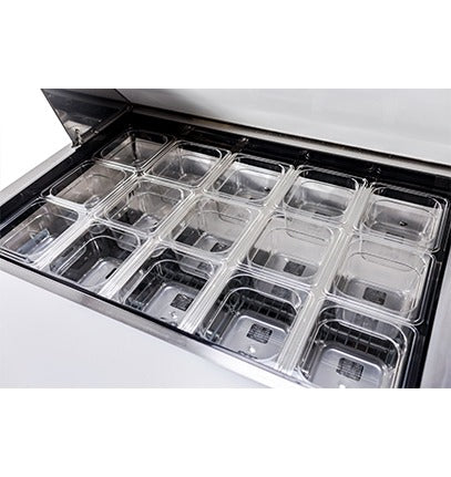 Saba Corpusa SPS-36-15M Mega-Top Sandwich/Salad Prep Table – 36-1/4" Stainless Steel Station with 15 Pans & 7.8 Cu. Ft. Storage