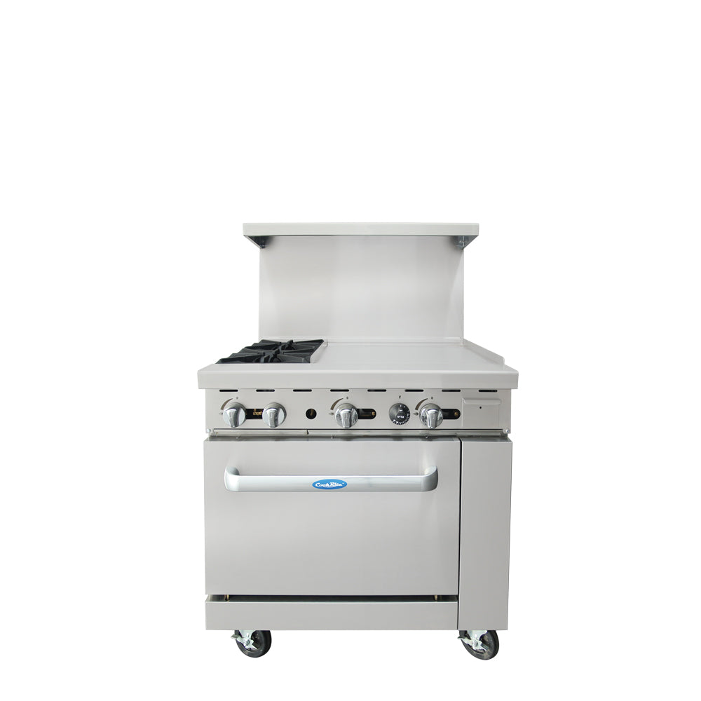 Atosa  AGR-2B24GR — 36″ Gas Range with Two (2) Open Burners & 24″ Griddle