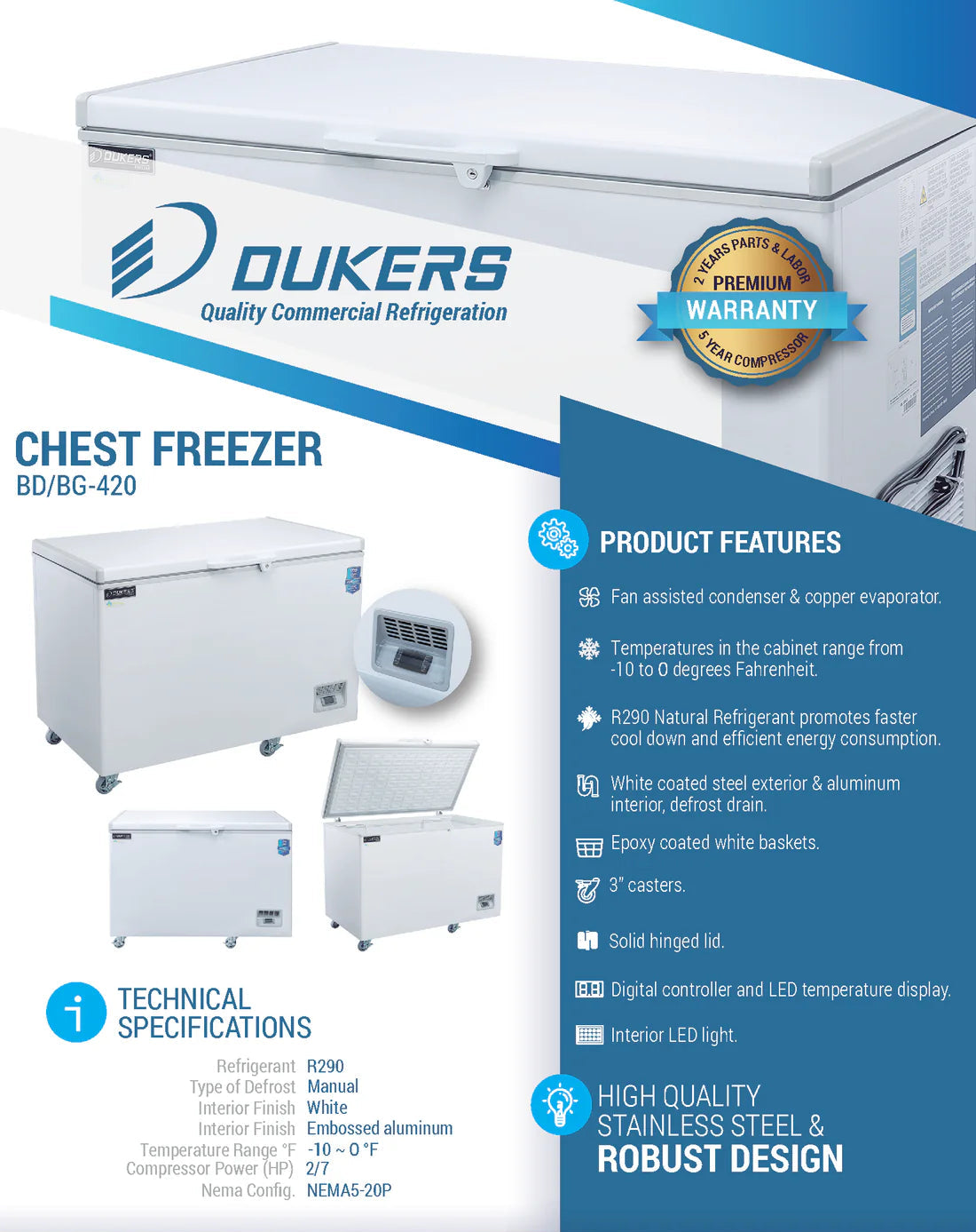 Dukers BD/BG-420 Commercial Chest Freezer