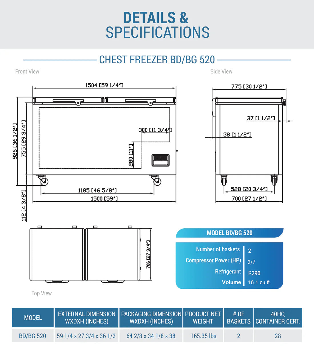 Dukers BD/BG-520 Commercial Chest Freezer