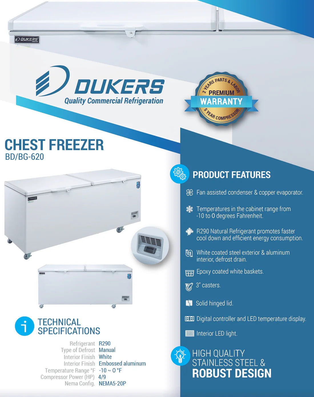 Dukers BD/BG-620 Commercial Chest Freezer