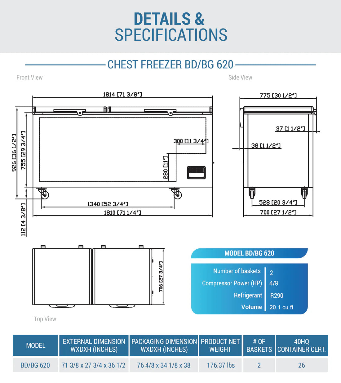 Dukers BD/BG-620 Commercial Chest Freezer