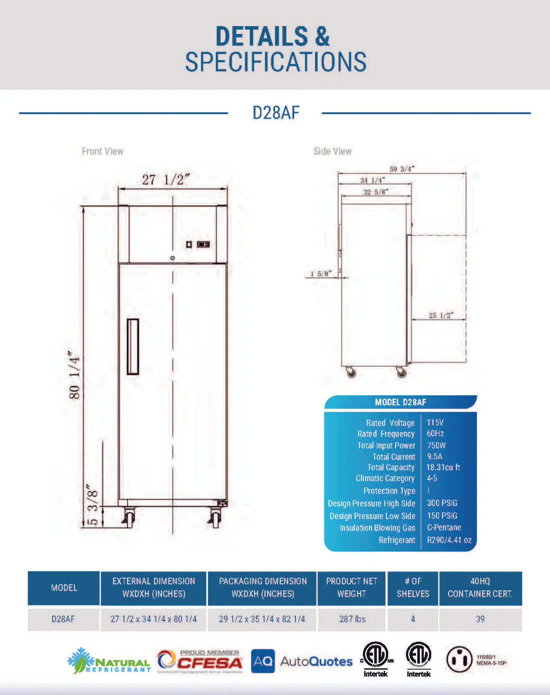 Dukers D28AF Commercial Single Door Top Mount Freezer in Stainless Steel