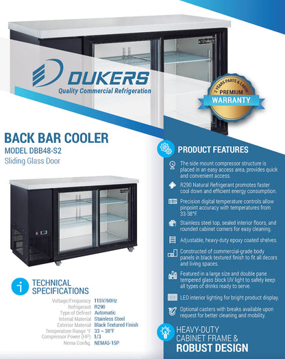 Dukers DBB48-S2 2-Door Bar and Beverage Cooler (Sliding Doors)