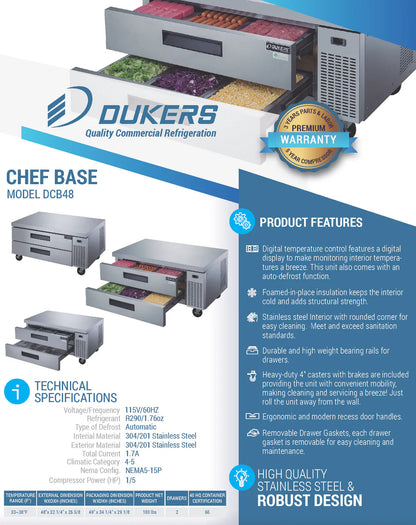 Dukers DCB48-D2 Chef Base Refrigerator with 2 Drawers