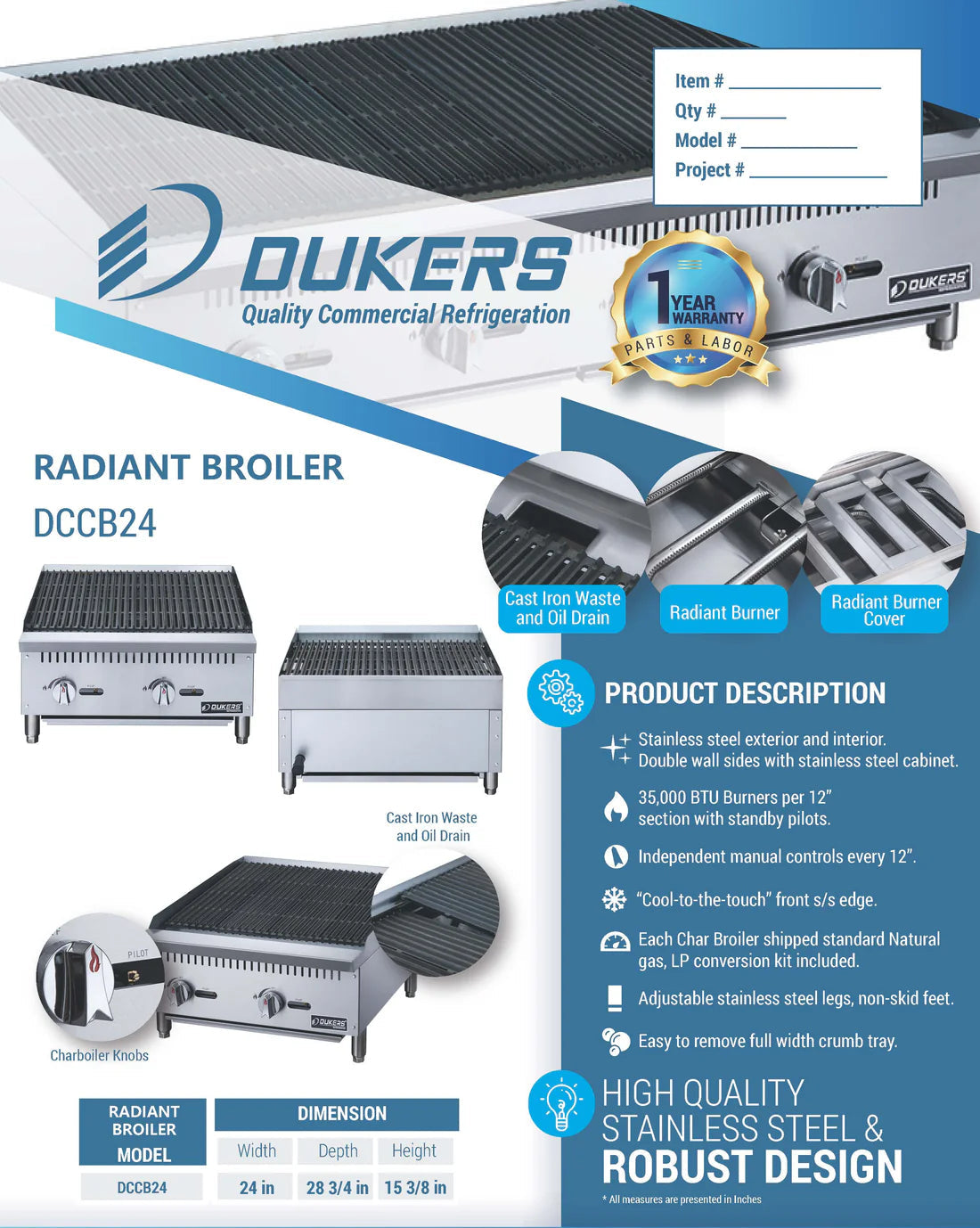 Dukers DCCB24 24 in. W Countertop Radiant Boiler