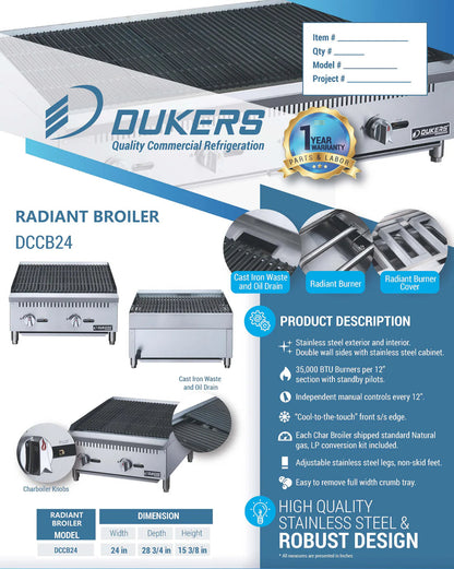Dukers DCCB24 24 in. W Countertop Radiant Boiler