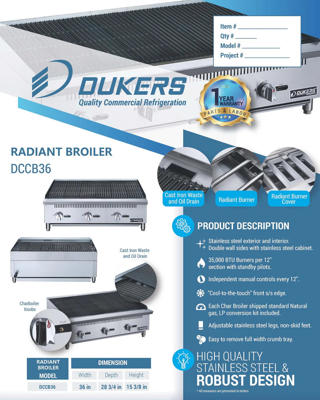 Dukers DCCB36 36 in. W Countertop Radiant Boiler