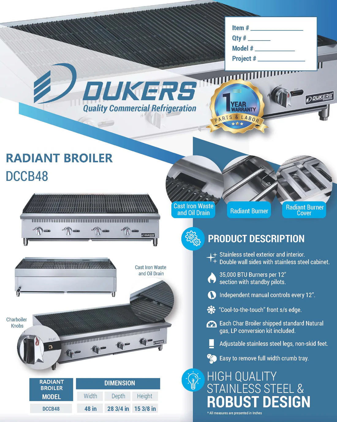 Dukers DCCB48 48 in. W Countertop Radiant Boiler