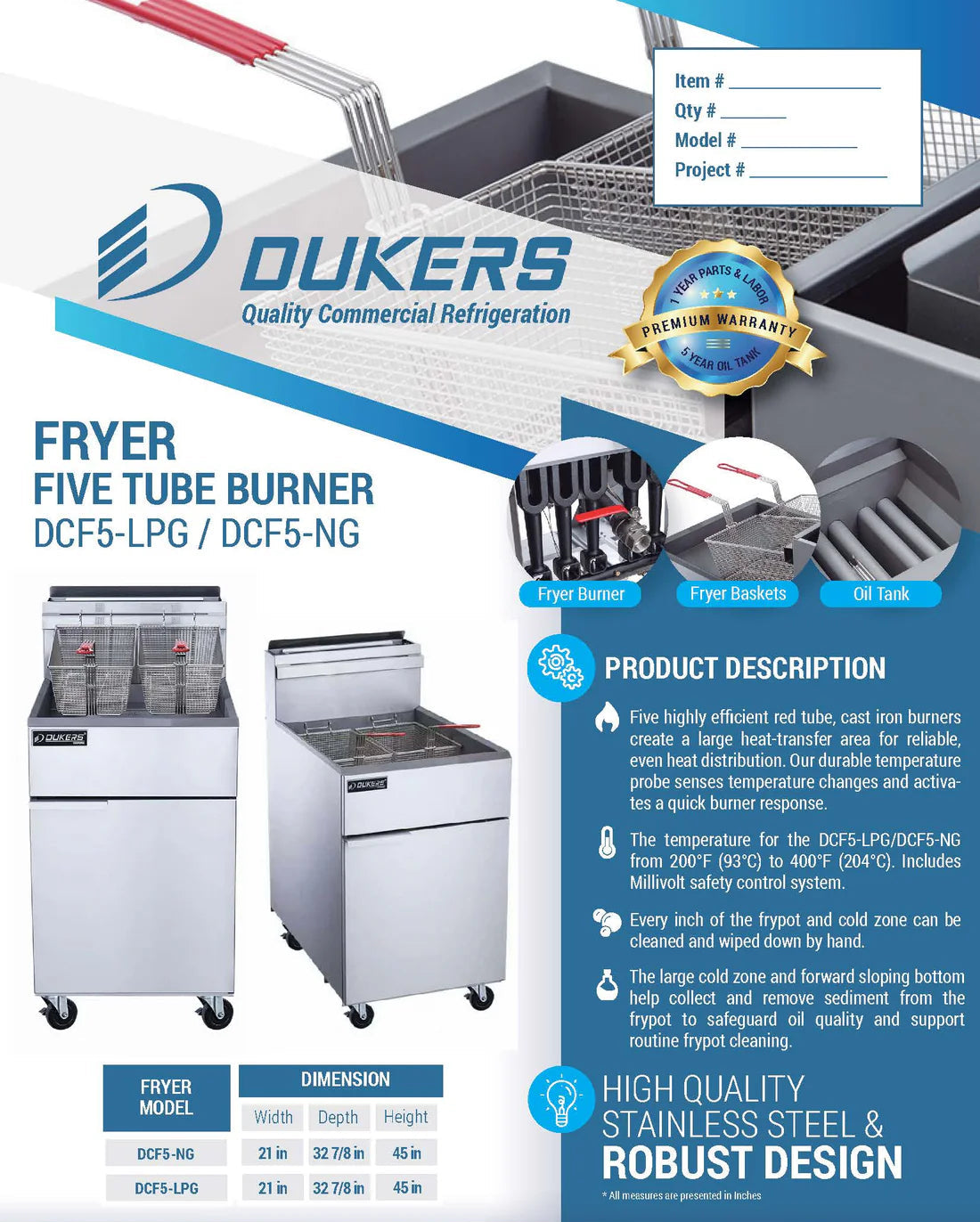 Dukers DCF5-NG Natural Gas Fryer with 5 Tube Burners