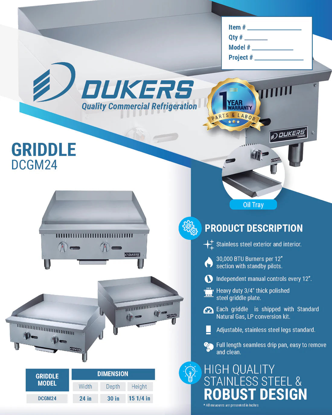 Dukers DCGM24 24 in. W Griddle with 2 Burners