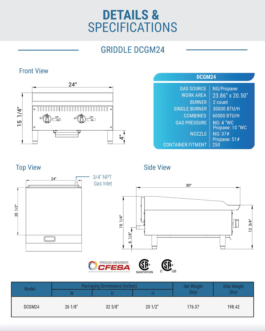 Dukers DCGM24 24 in. W Griddle with 2 Burners
