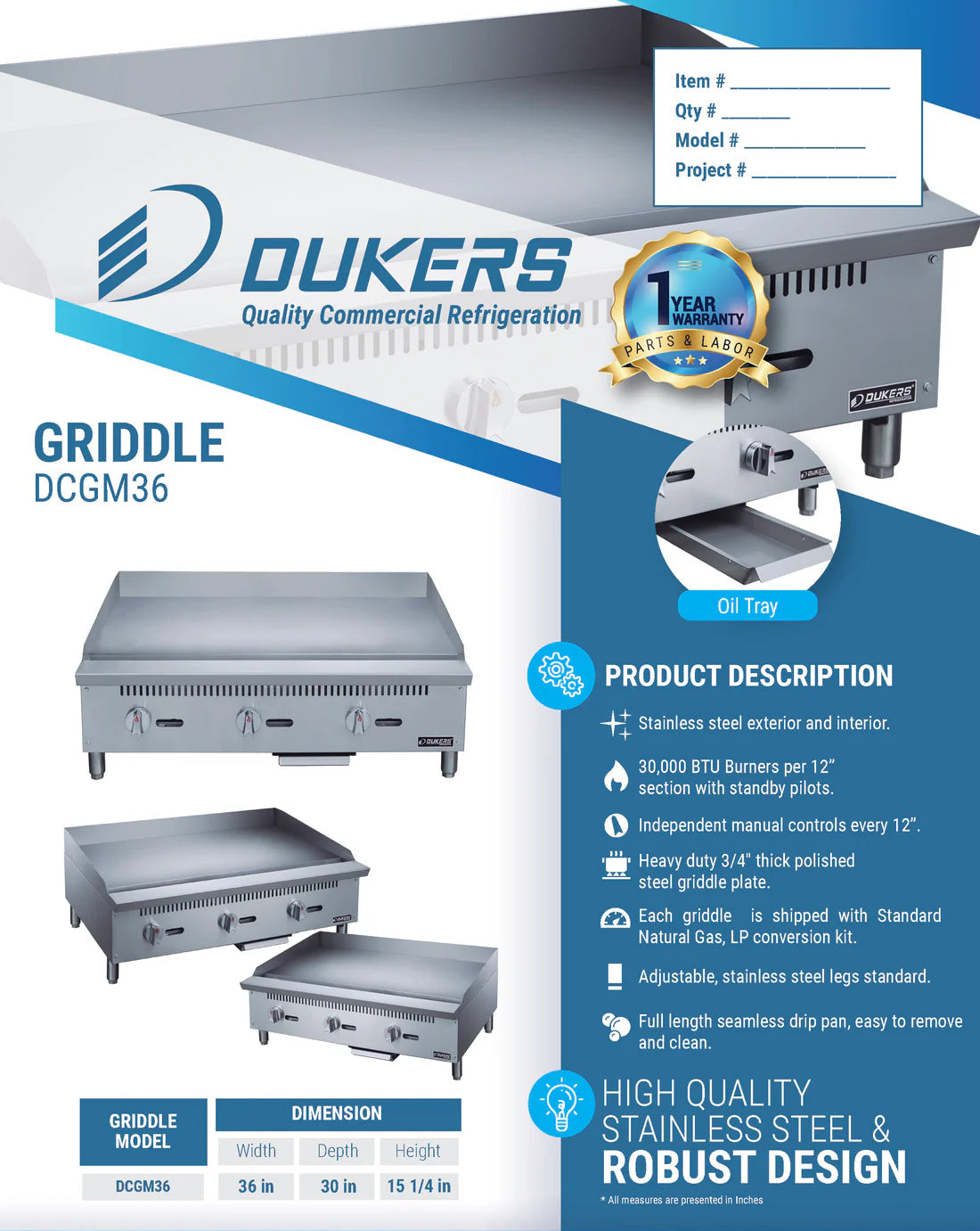 Dukers DCGM36 36 in. W Griddle with 3 Burners