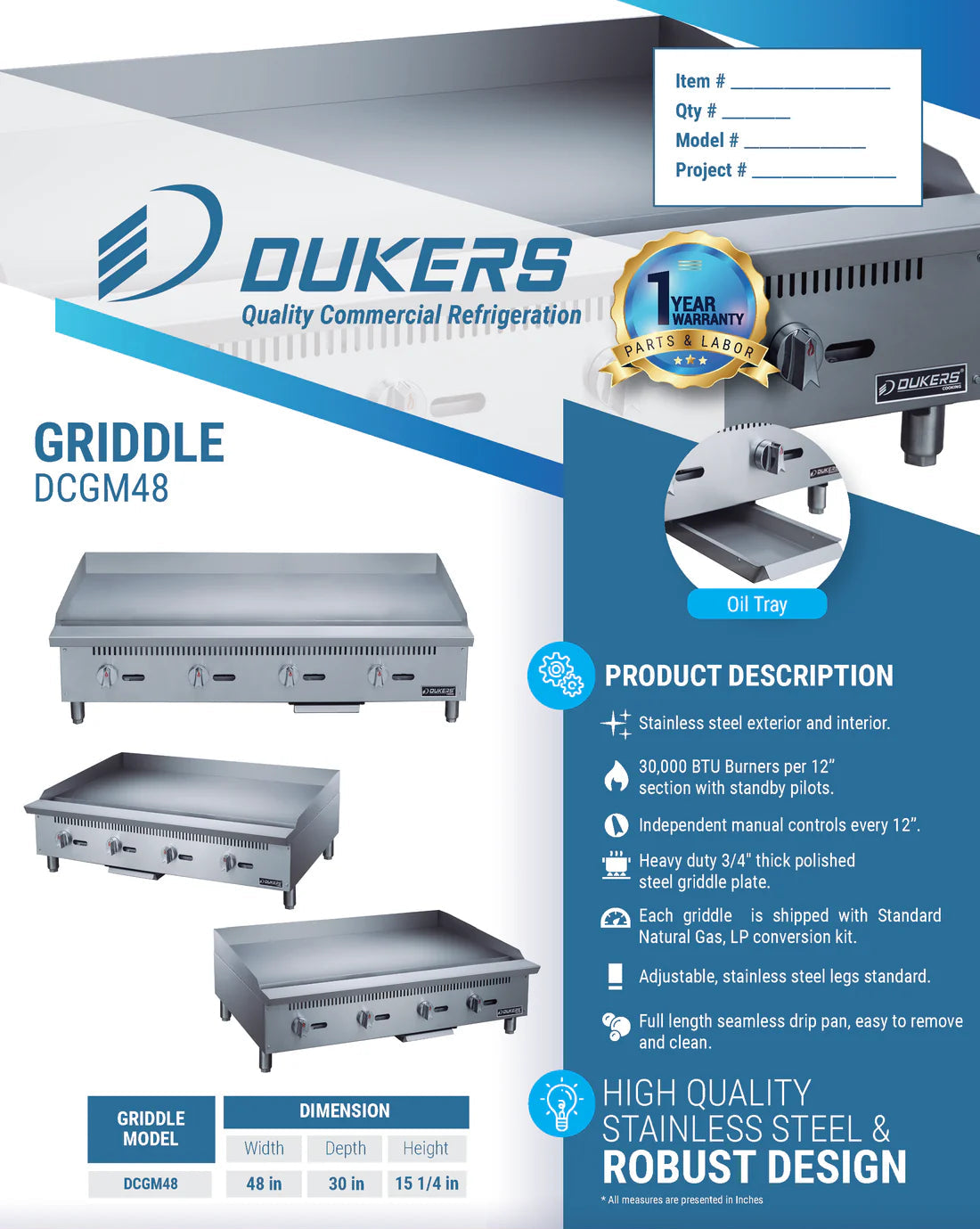 Dukers DCGM48 48 in. W Griddle with 4 Burners