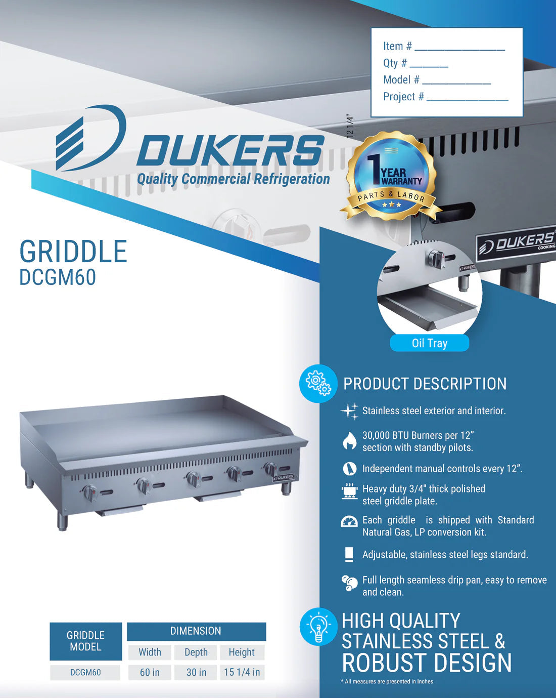 Dukers DCGM60 60 in. W Griddle with 5 Burners