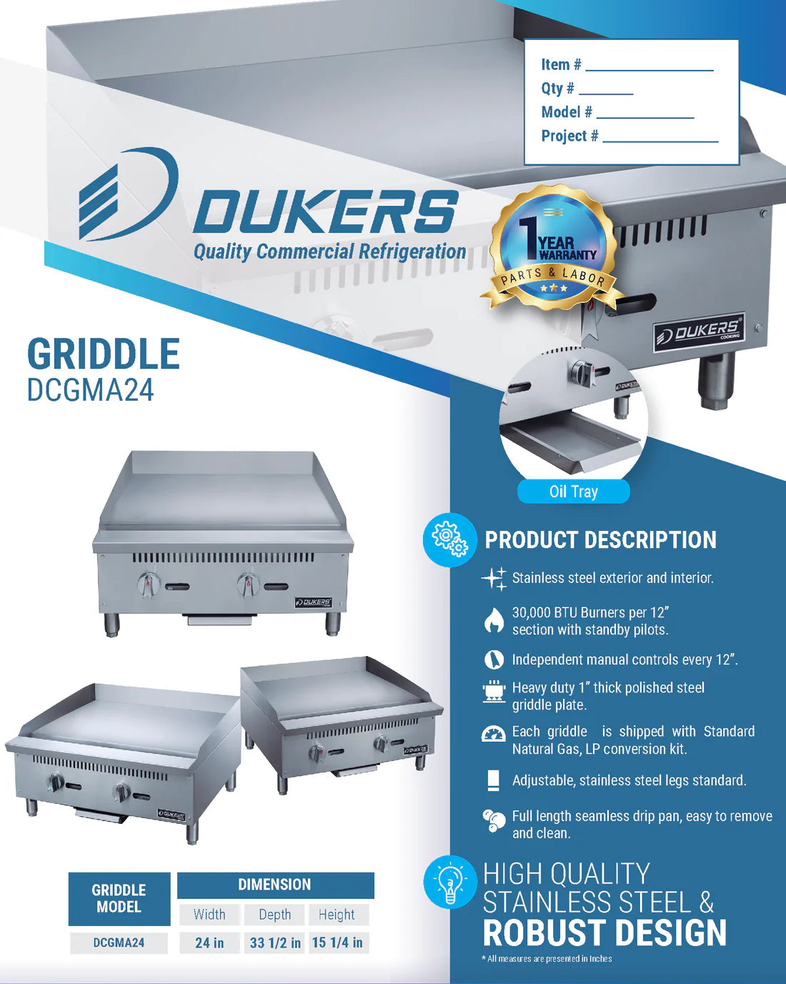 Dukers DCGMA24 24 in. W Griddle with 2 Burners