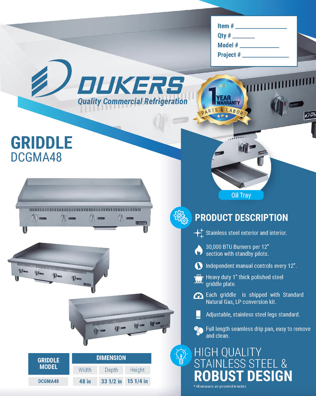 Dukers DCGMA48 48 in. W Griddle with 4 Burners