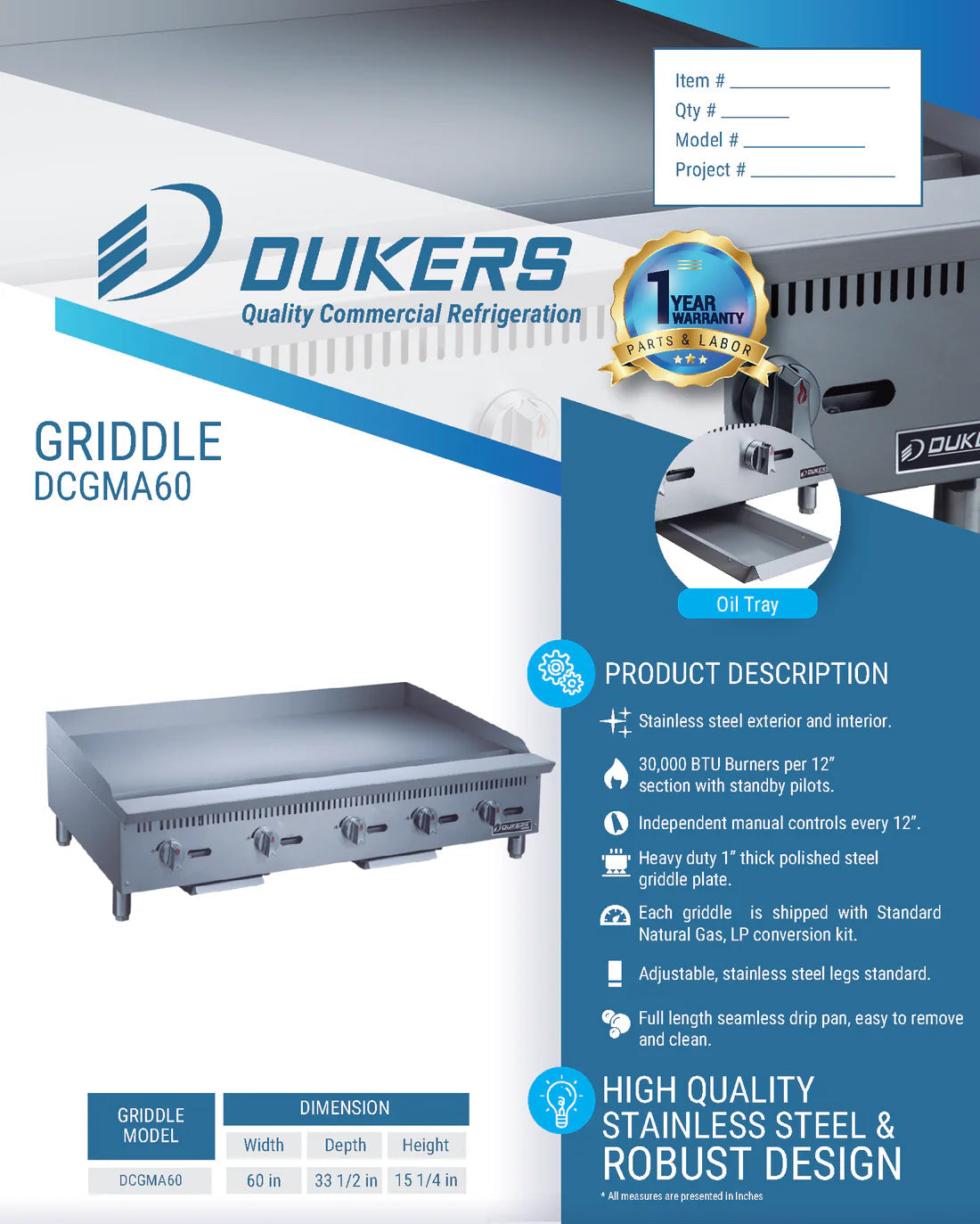 Dukers DCGMA60 60 in. W Griddle with 5 Burners