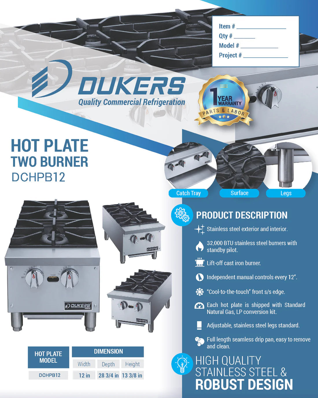 Dukers DCHPB12 Hot Plate with 2 Burners