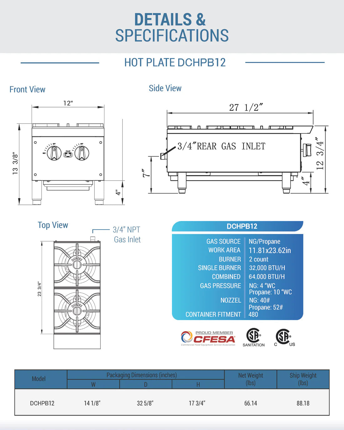 Dukers DCHPB12 Hot Plate with 2 Burners