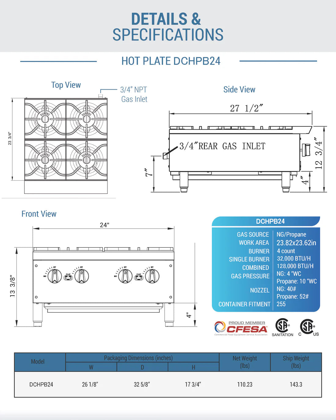 Dukers DCHPB24 Hot Plate with 4 Burners