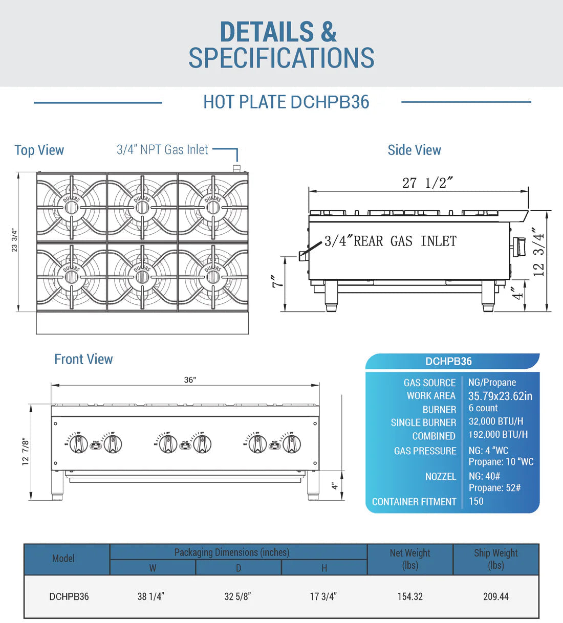 Dukers DCHPB36 Hot Plate with 6 Burners