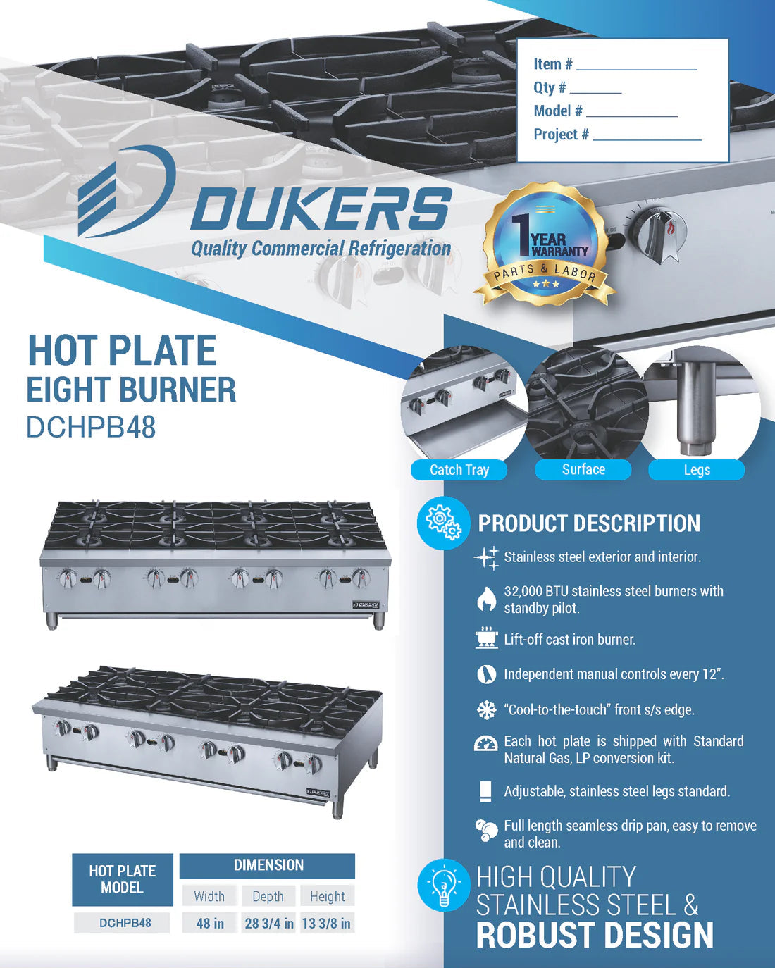 Dukers DCHPB48 Hot Plate with 8 Burners