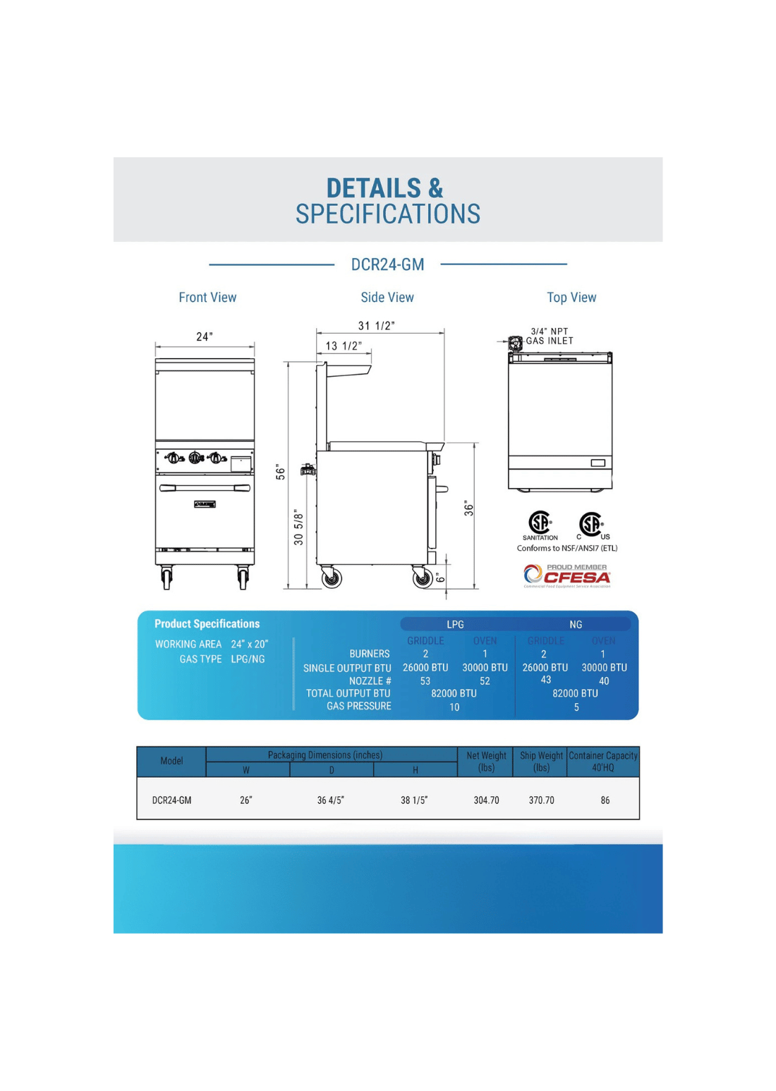 Dukers DCR24-GM 24" Gas Range with 24" Griddle