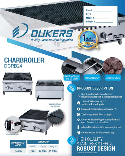 Dukers DCRB24 24 in. W Countertop Charbroiler