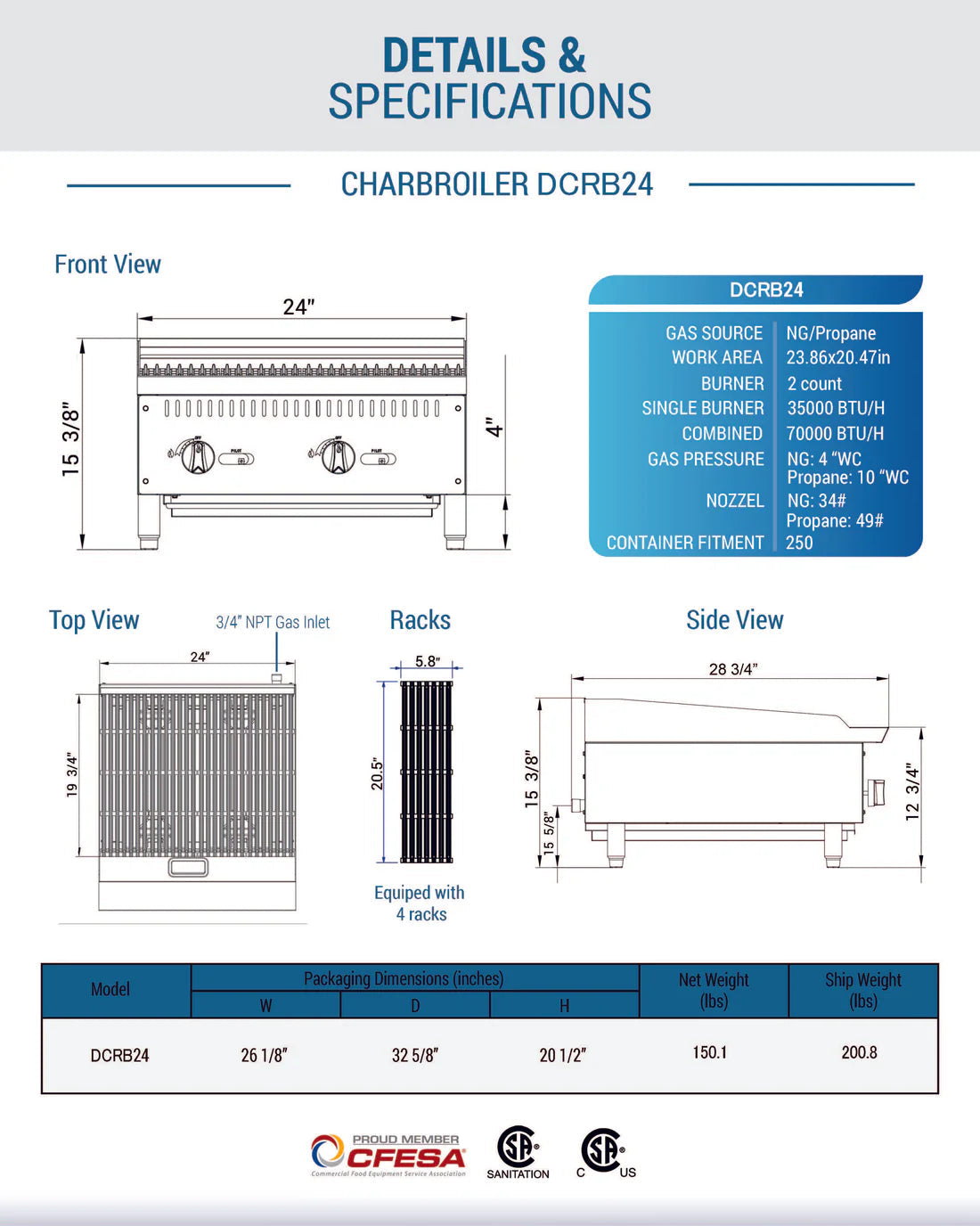 Dukers DCRB24 24 in. W Countertop Charbroiler