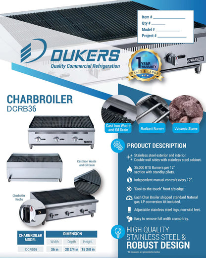 Dukers DCRB36 36 in. W Countertop Charbroiler