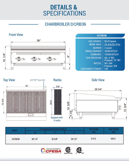 Dukers DCRB36 36 in. W Countertop Charbroiler